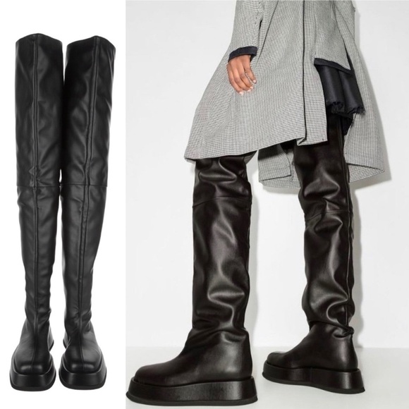 Gia Borghini x RHW | Black Above The Knee Flat Boots - Size IT 38.5 - Picture 1 of 8